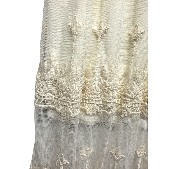 Promesa Boho Lace Maxi Skirt | Sheer Layered Cream Mesh Ethereal Fairycore - Picture 4 of 10